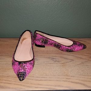 J CREW Pink Wool Boucle Flats Size 9.5